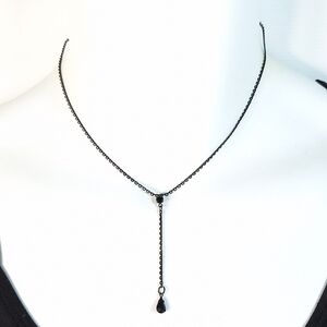Vintage Black Steel Onyx Drop Pendant Necklace